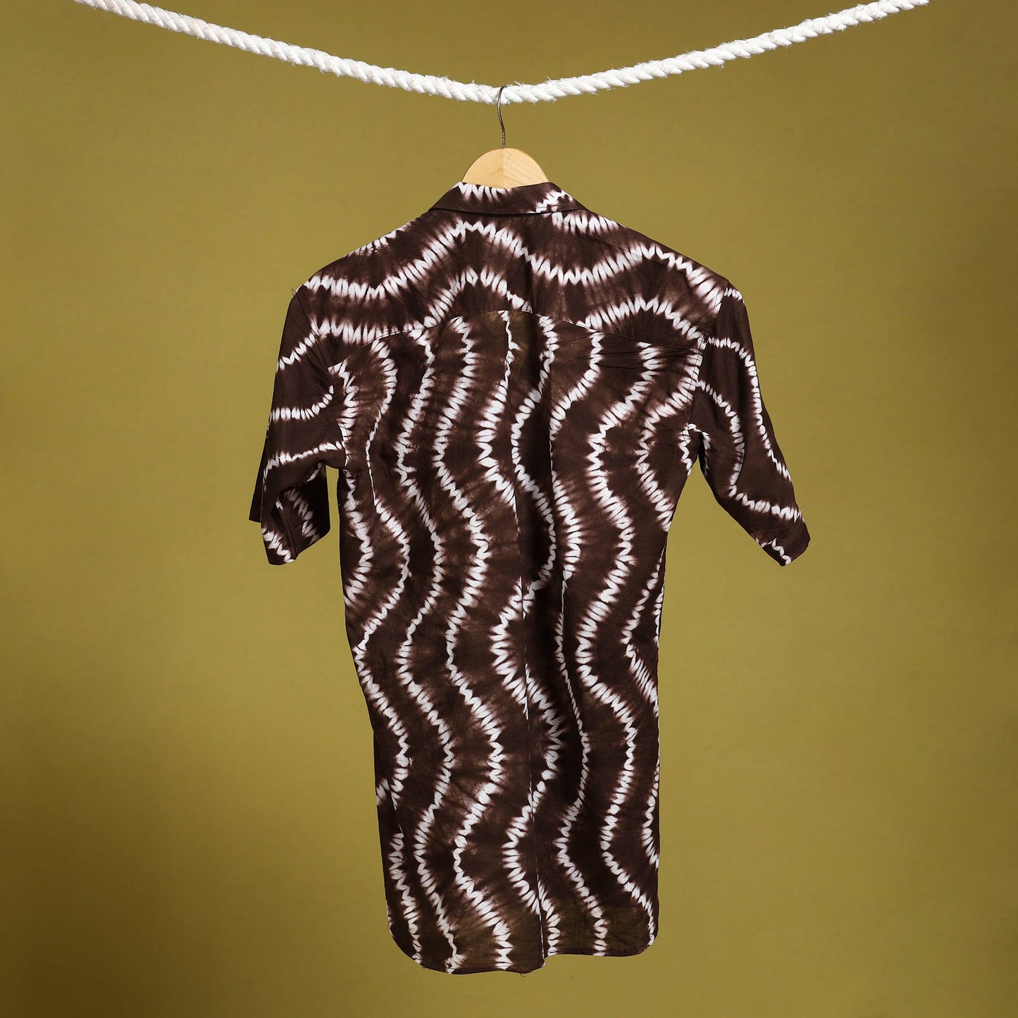 Buy Brown Half Sleeve Tie & Dye Cotton Men Shibori Shirt