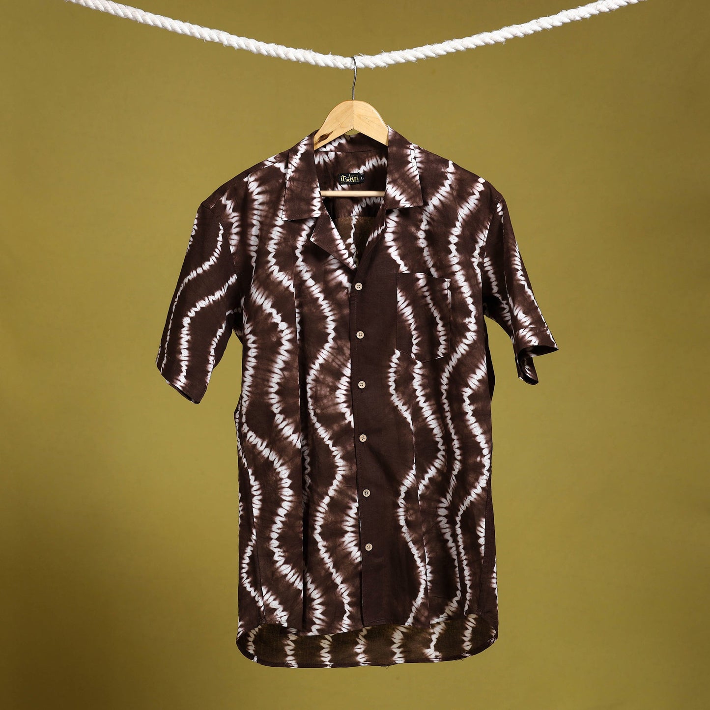 Buy Brown Half Sleeve Tie & Dye Cotton Men Shibori Shirt
