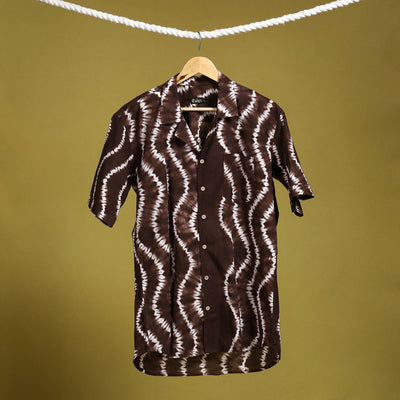 Buy Brown Half Sleeve Tie & Dye Cotton Men Shibori Shirt
