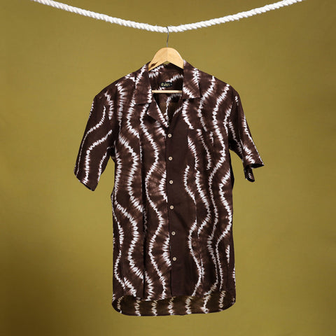 Buy Brown Half Sleeve Tie & Dye Cotton Men Shibori Shirt