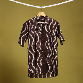 Buy Brown Half Sleeve Tie & Dye Cotton Men Shibori Shirt