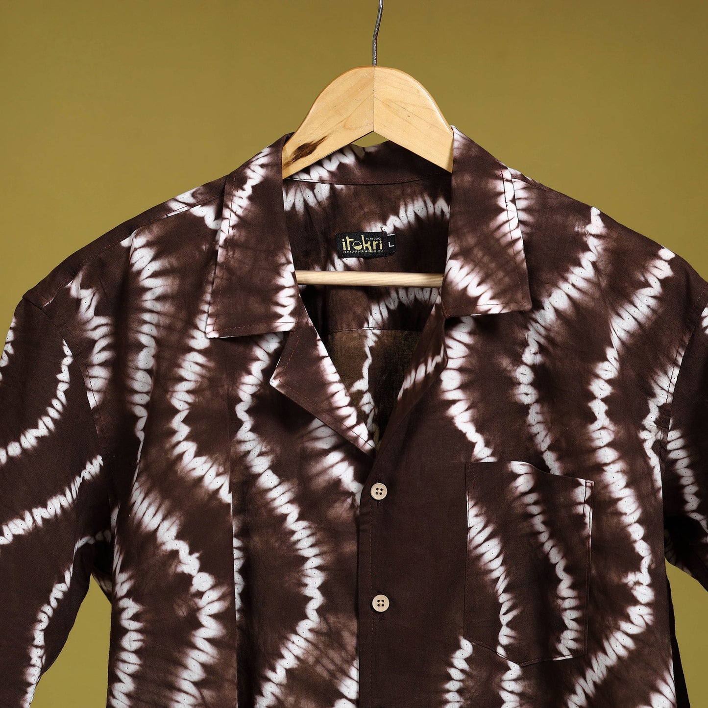 Buy Brown Half Sleeve Tie & Dye Cotton Men Shibori Shirt