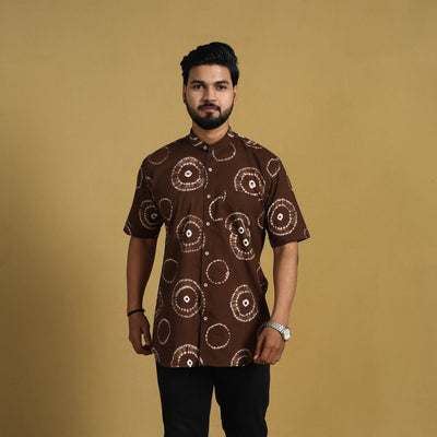 Buy Brown Half Sleeve Tie & Dye Cotton Men Shibori Shirt