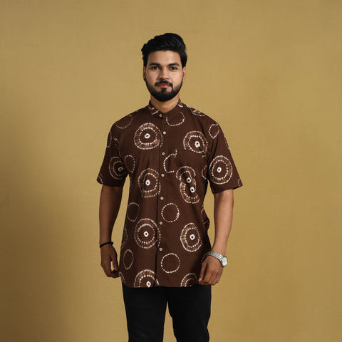 Buy Brown Half Sleeve Tie & Dye Cotton Men Shibori Shirt