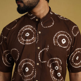 Buy Brown Half Sleeve Tie & Dye Cotton Men Shibori Shirt