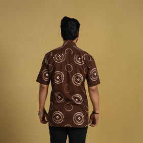 Buy Brown Half Sleeve Tie & Dye Cotton Men Shibori Shirt