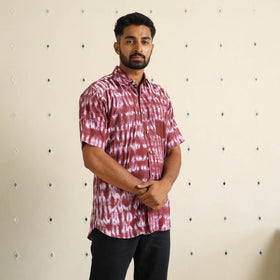 Brown Half Sleeve Tie & Dye Cotton Men Shibori Shirt