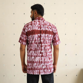 Brown Half Sleeve Tie & Dye Cotton Men Shibori Shirt
