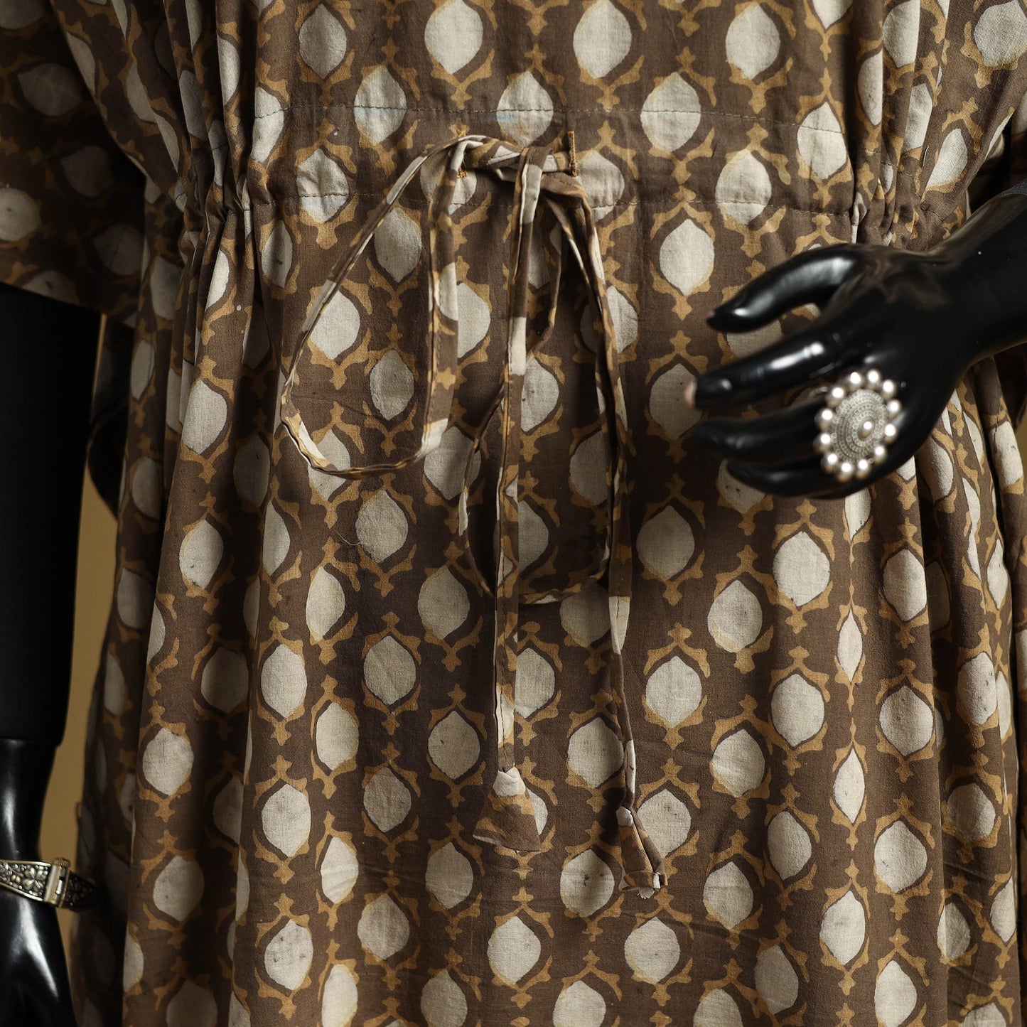 Hand akola long kaftan with tie-up waist 07 - handcrafted