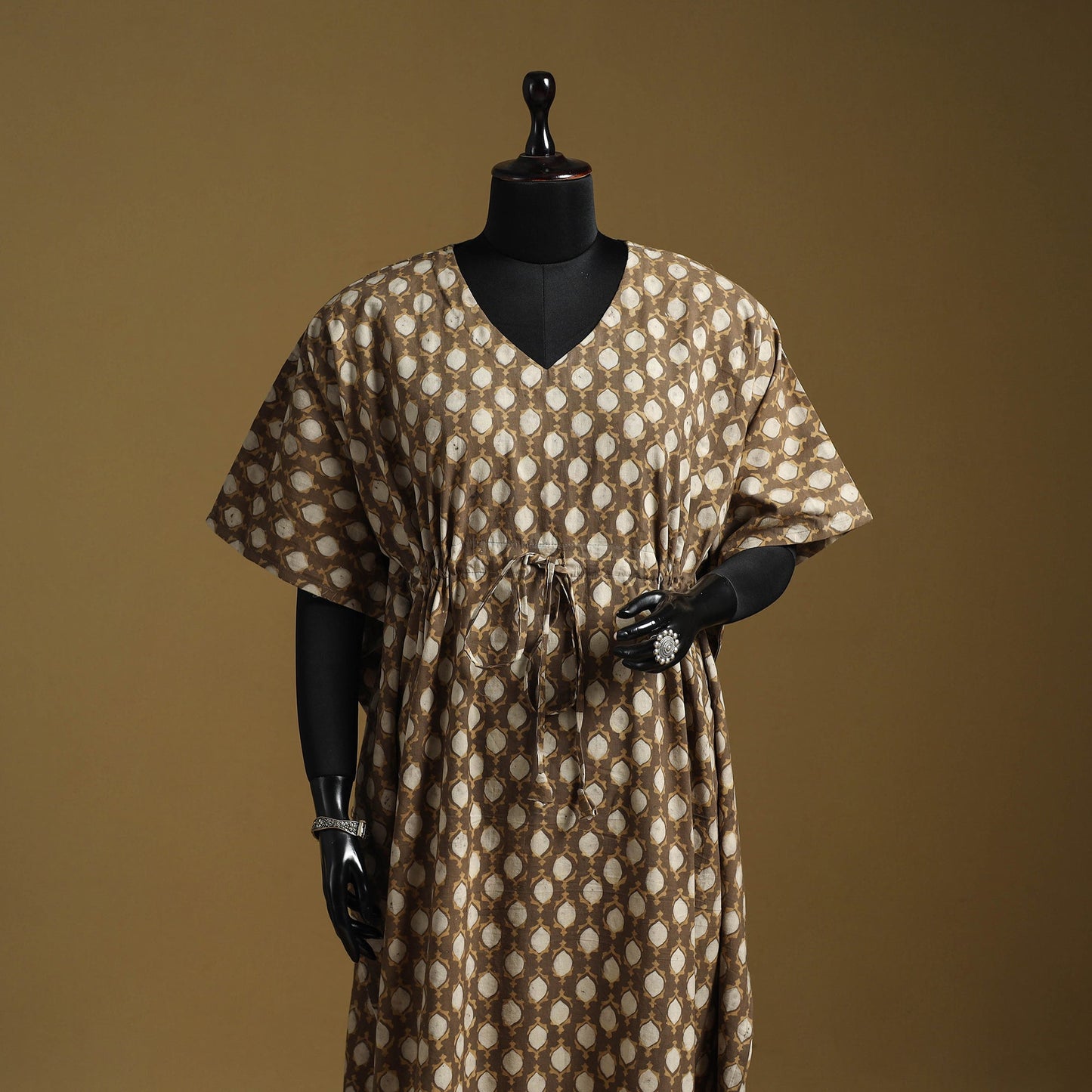 Hand akola long kaftan with tie-up waist 07 - handcrafted