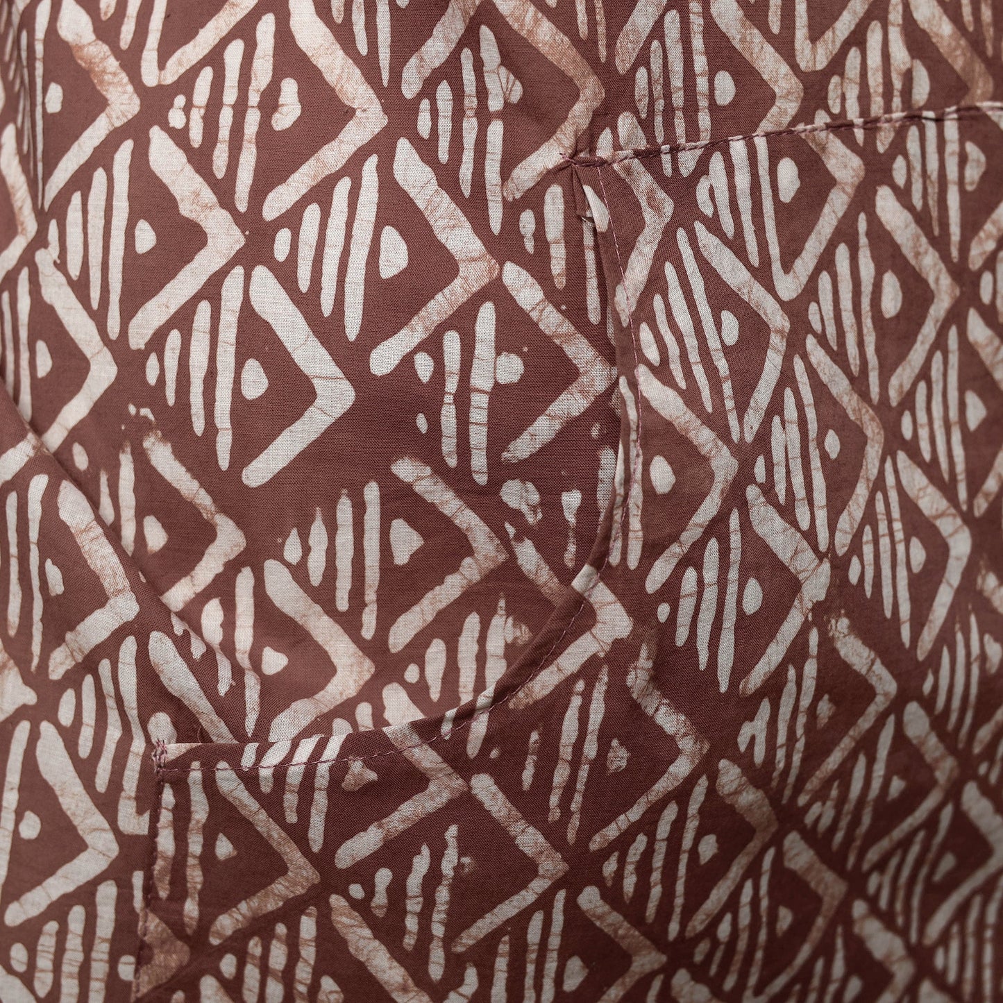 Brown - hand batik cotton apron with pocket 09 - handcrafted