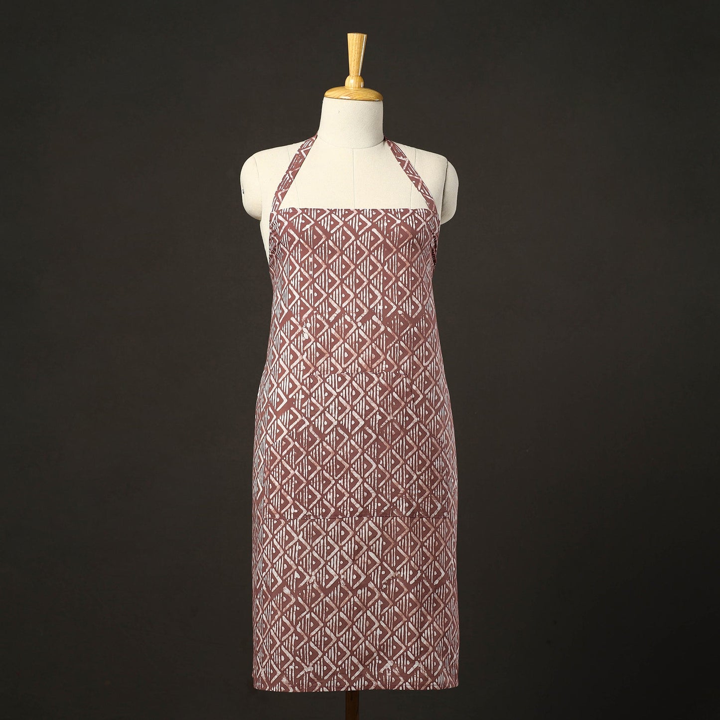 Brown - hand batik cotton apron with pocket 09 - handcrafted