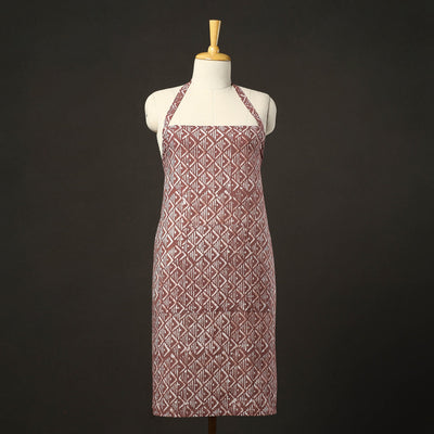 Brown - hand batik cotton apron with pocket 09 - handcrafted