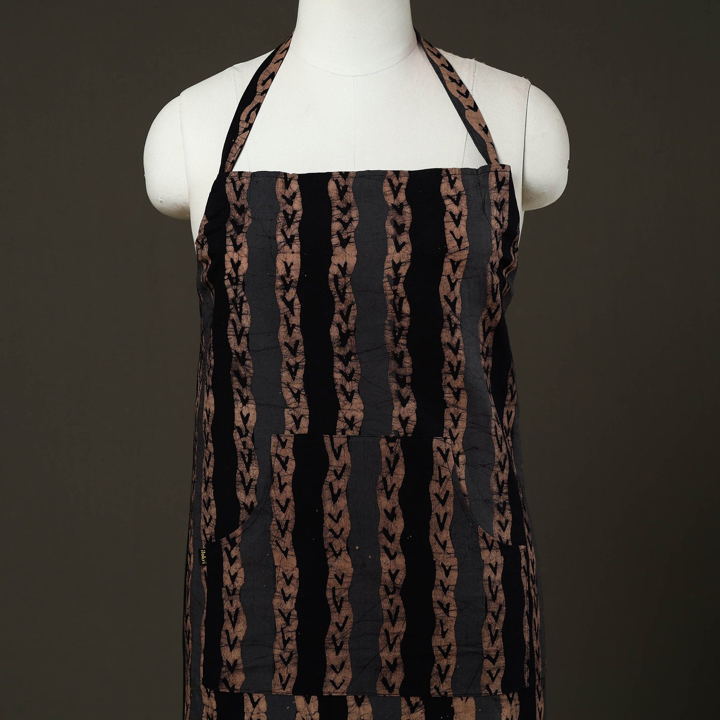 Brown - hand batik cotton apron with pocket 69 - handcrafted