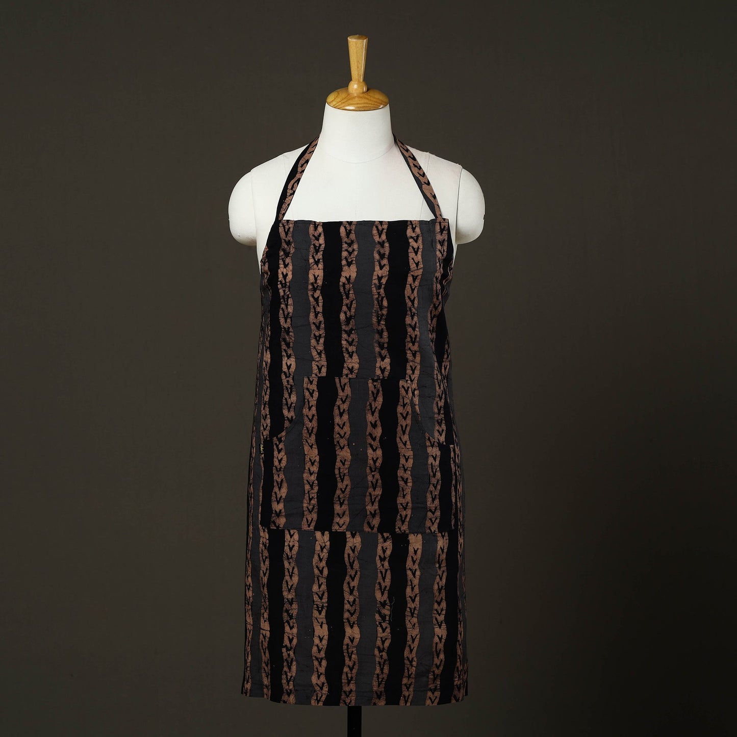 Brown - hand batik cotton apron with pocket 69 - handcrafted