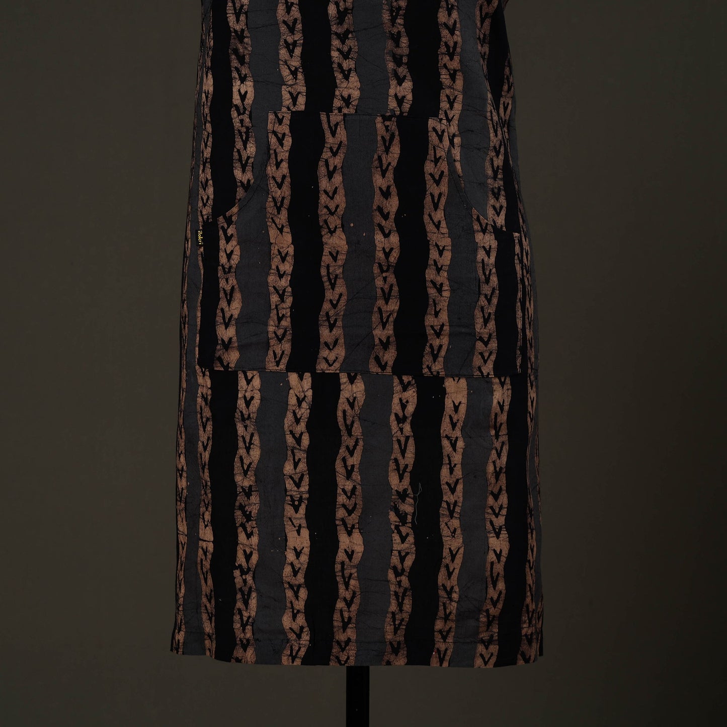 Brown - hand batik cotton apron with pocket 69 - handcrafted