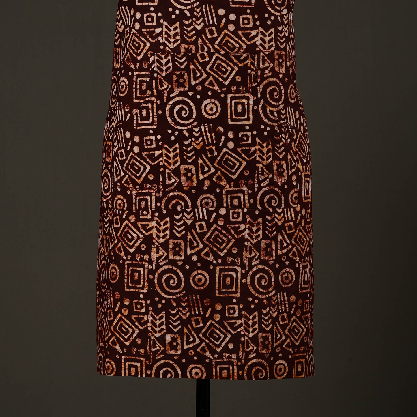 Brown - hand batik cotton apron with pocket 77 - handcrafted