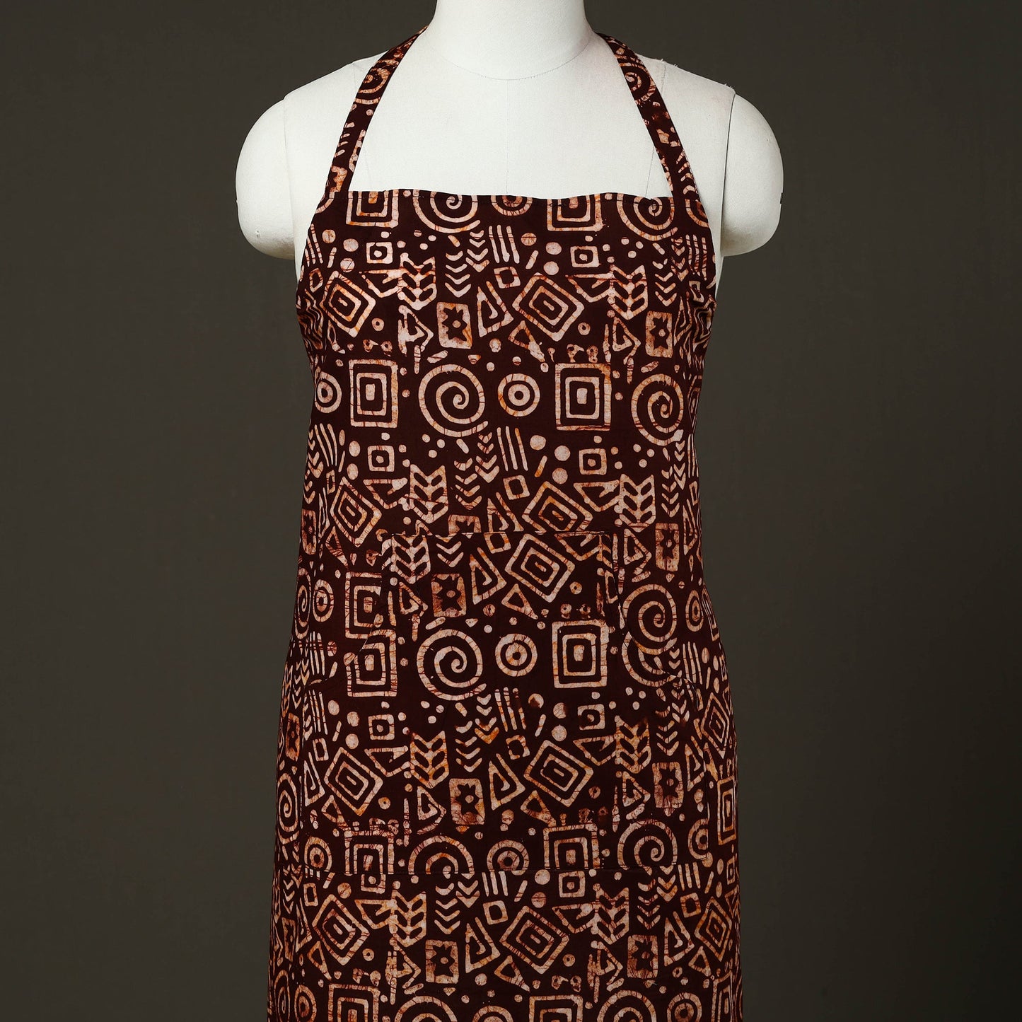 Brown - hand batik cotton apron with pocket 77 - handcrafted