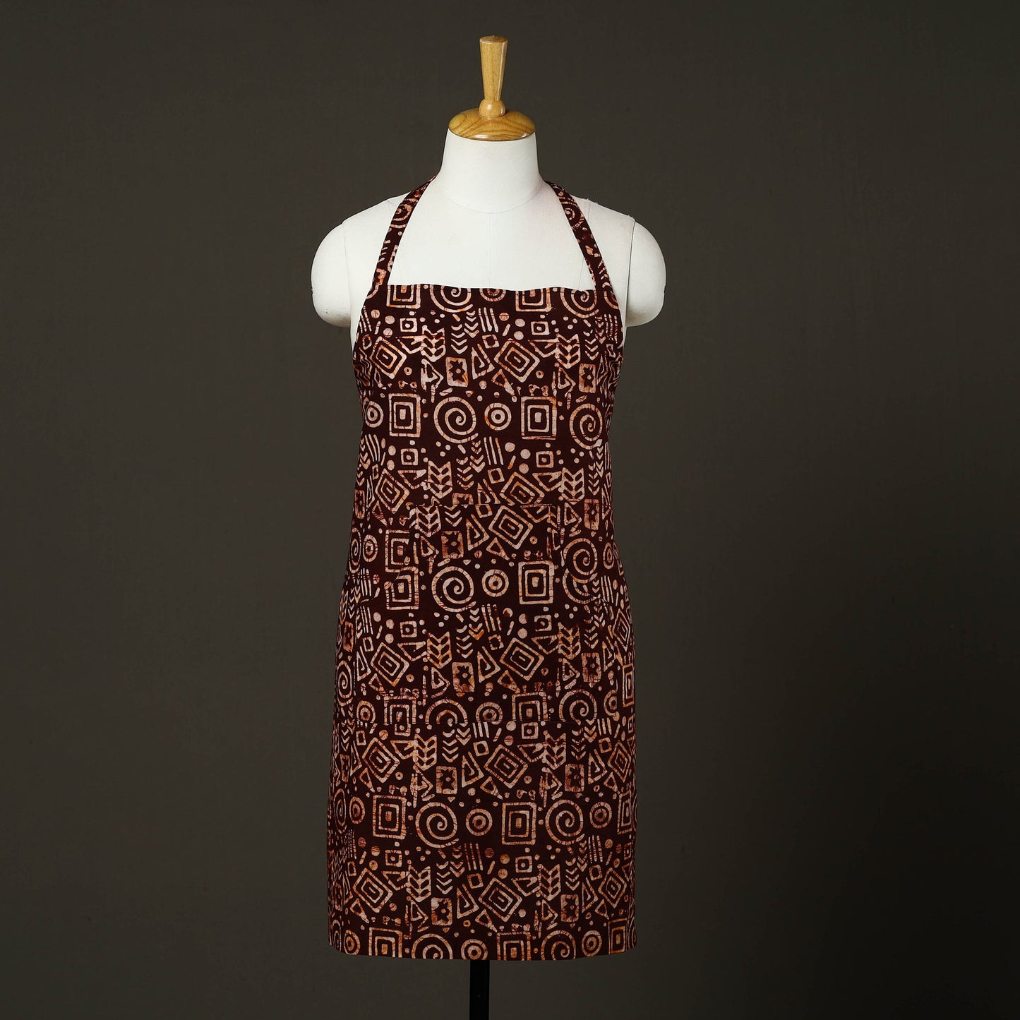 Brown - hand batik cotton apron with pocket 77 - handcrafted