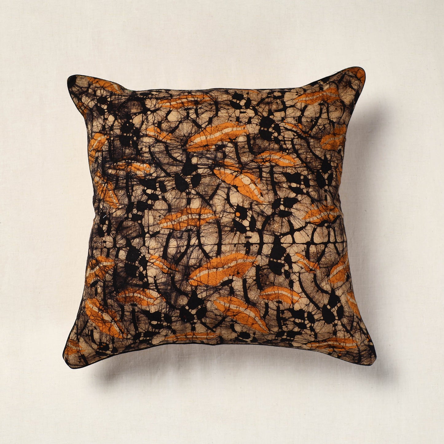 Brown Hand Batik Printed Cotton Cushion Cover (16 x 16 in)