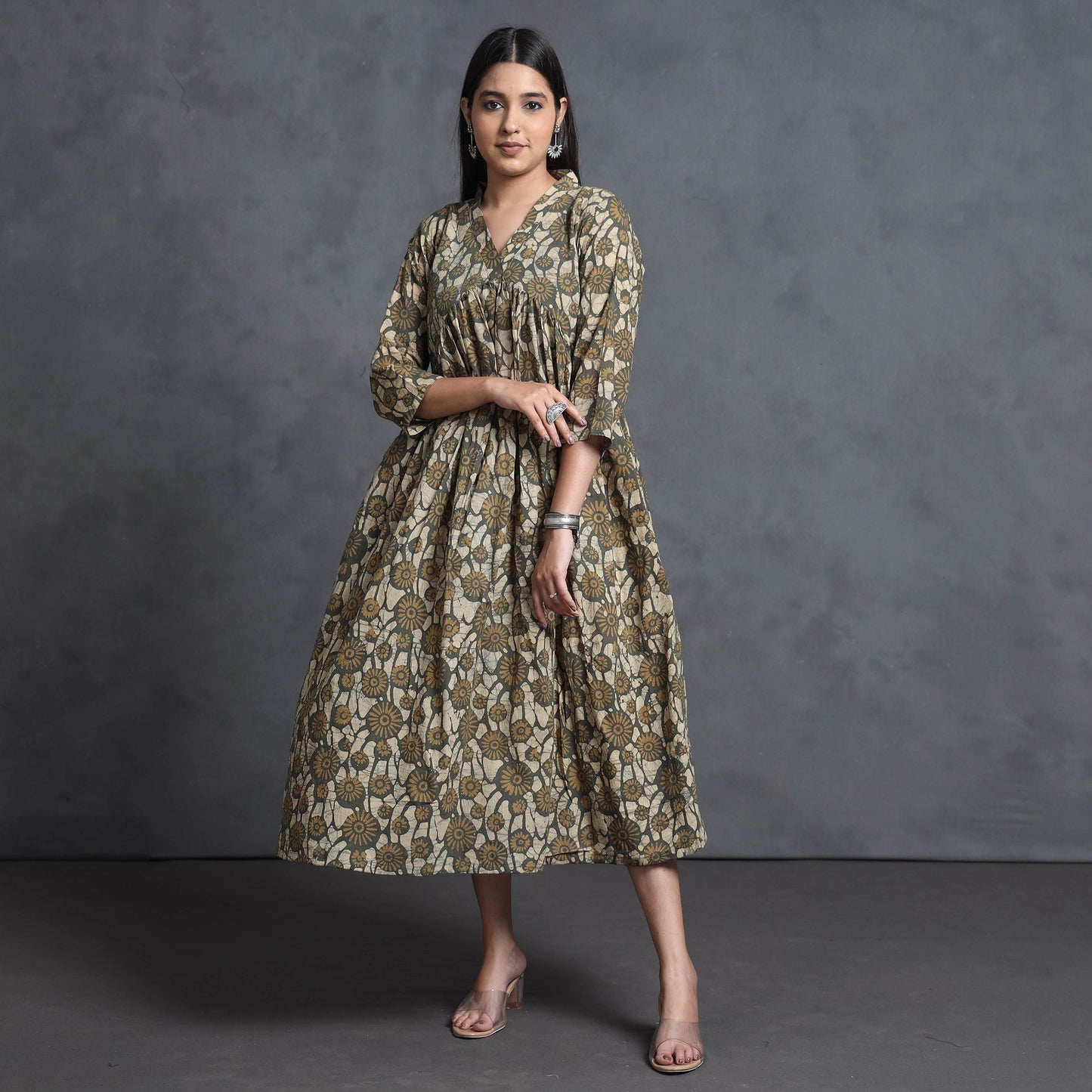  Hand Batik Printed Cotton Flared Gher Dress 