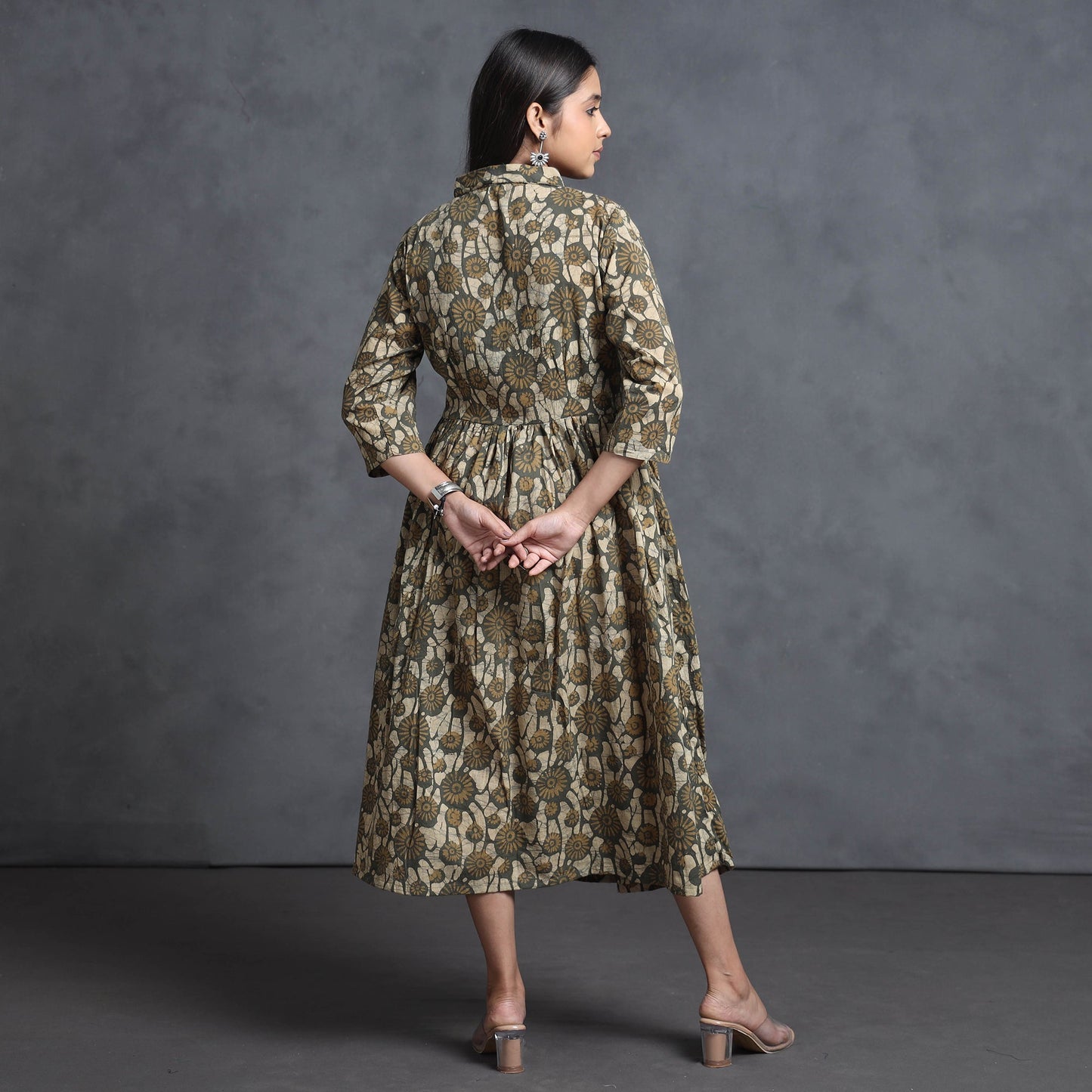  Hand Batik Printed Cotton Flared Gher Dress 