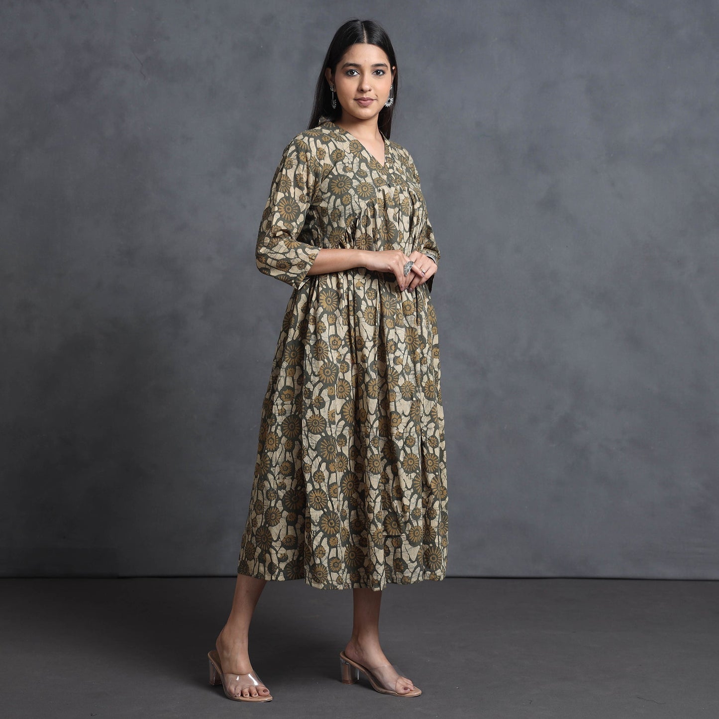  Hand Batik Printed Cotton Flared Gher Dress 