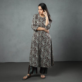  Hand Batik Printed Cotton Kurta with Palazzo & Dupatta Set 