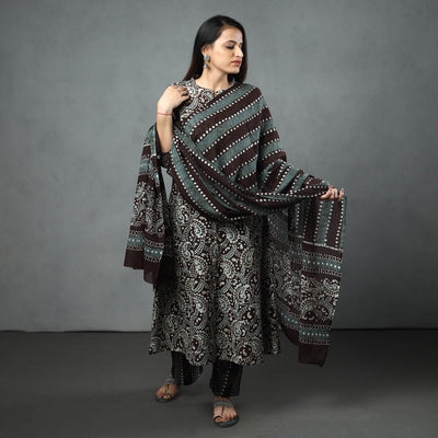  Hand Batik Printed Cotton Kurta with Palazzo & Dupatta Set 