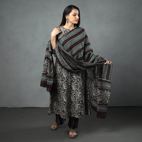  Hand Batik Printed Cotton Kurta with Palazzo & Dupatta Set 