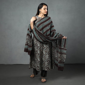  Hand Batik Printed Cotton Kurta with Palazzo & Dupatta Set 