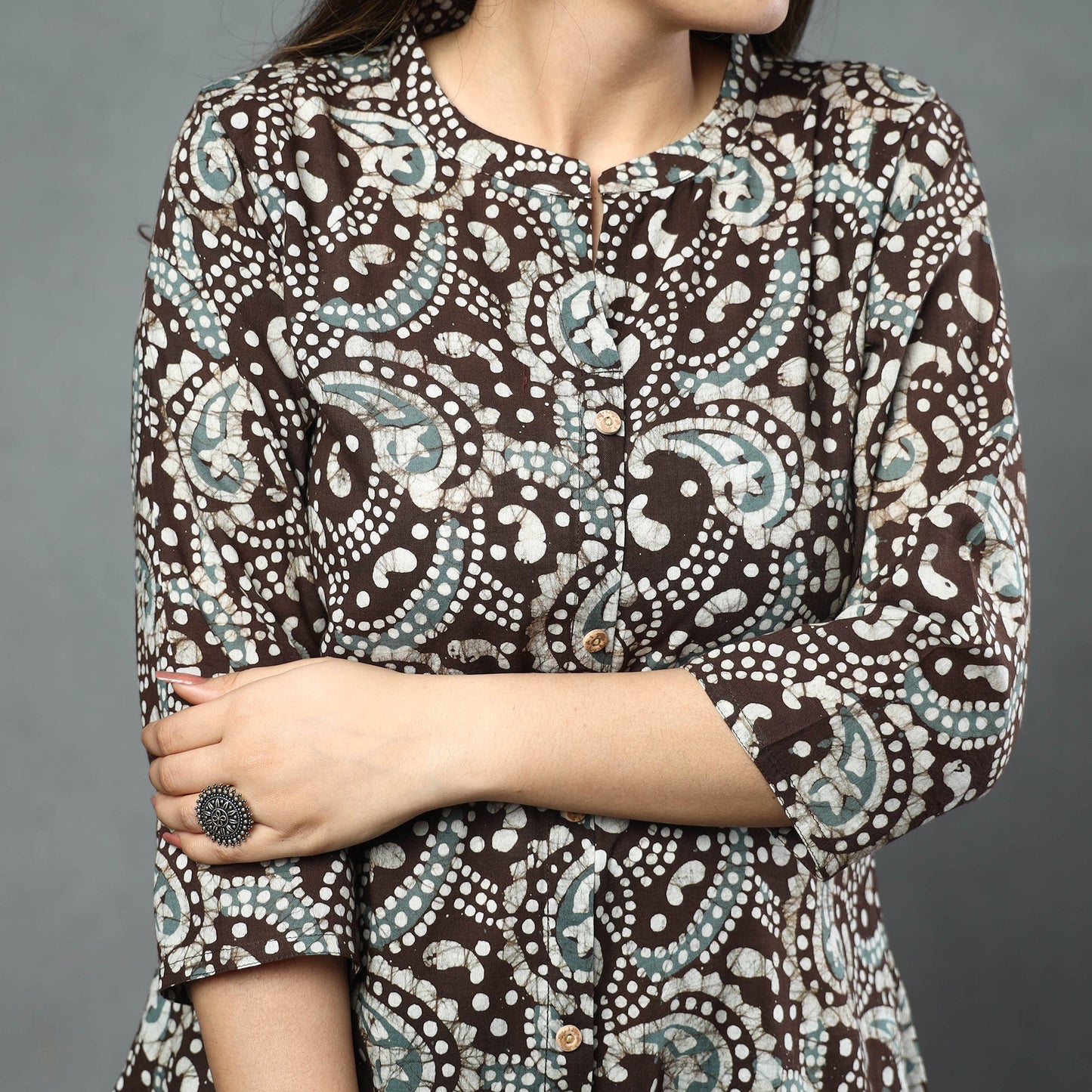  Hand Batik Printed Cotton Kurta with Palazzo & Dupatta Set 