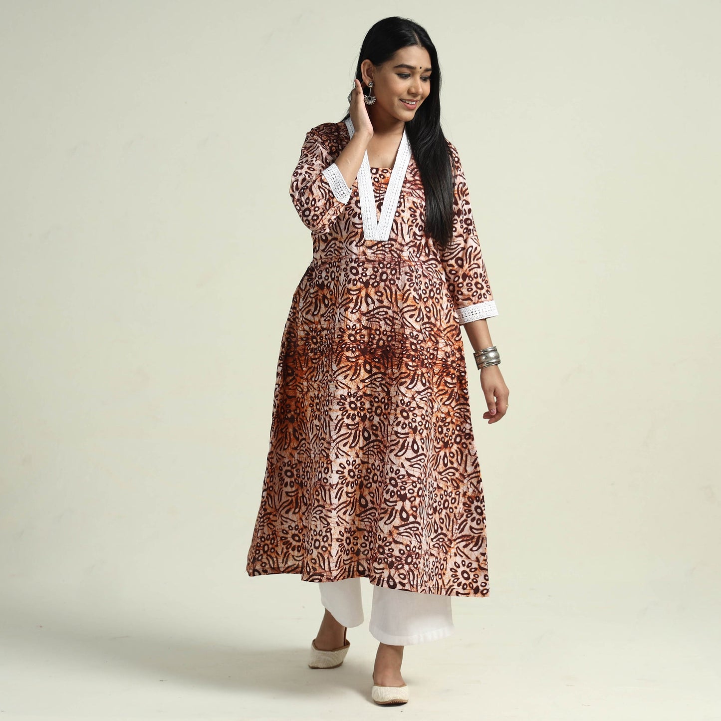  Hand Batik Printed Cotton Kurta with Palazzo Set 