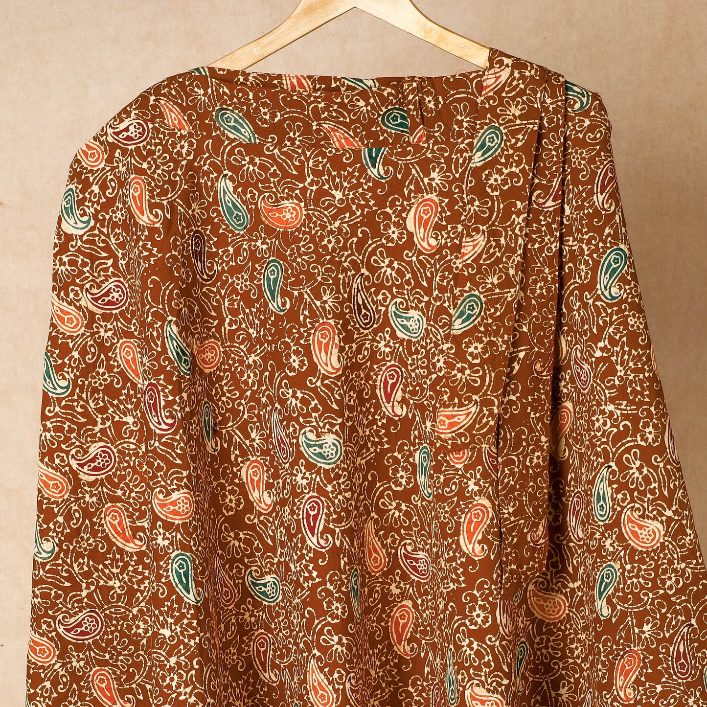 Brown Hand Batik Printed Cotton Wrap Around Skirt 