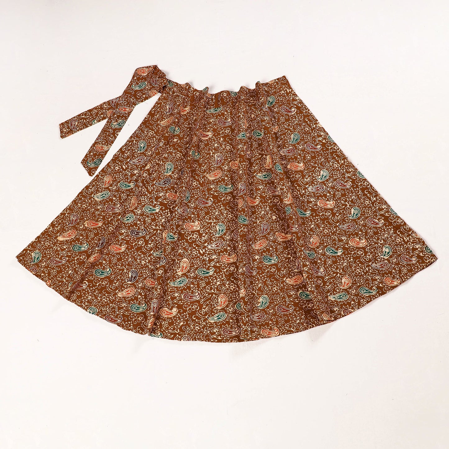 Brown Hand Batik Printed Cotton Wrap Around Skirt 