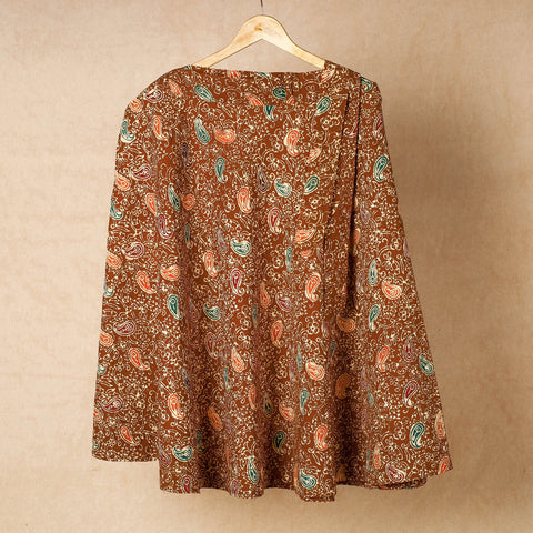 Brown Hand Batik Printed Cotton Wrap Around Skirt 