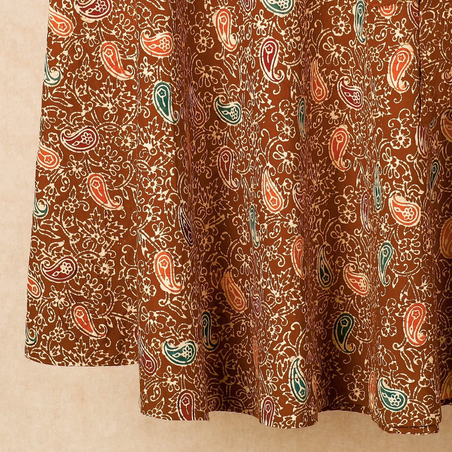 Brown Hand Batik Printed Cotton Wrap Around Skirt 