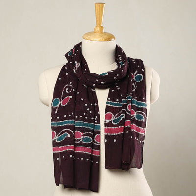 Brown - hand batik printed mul cotton stole 01 - handcrafted