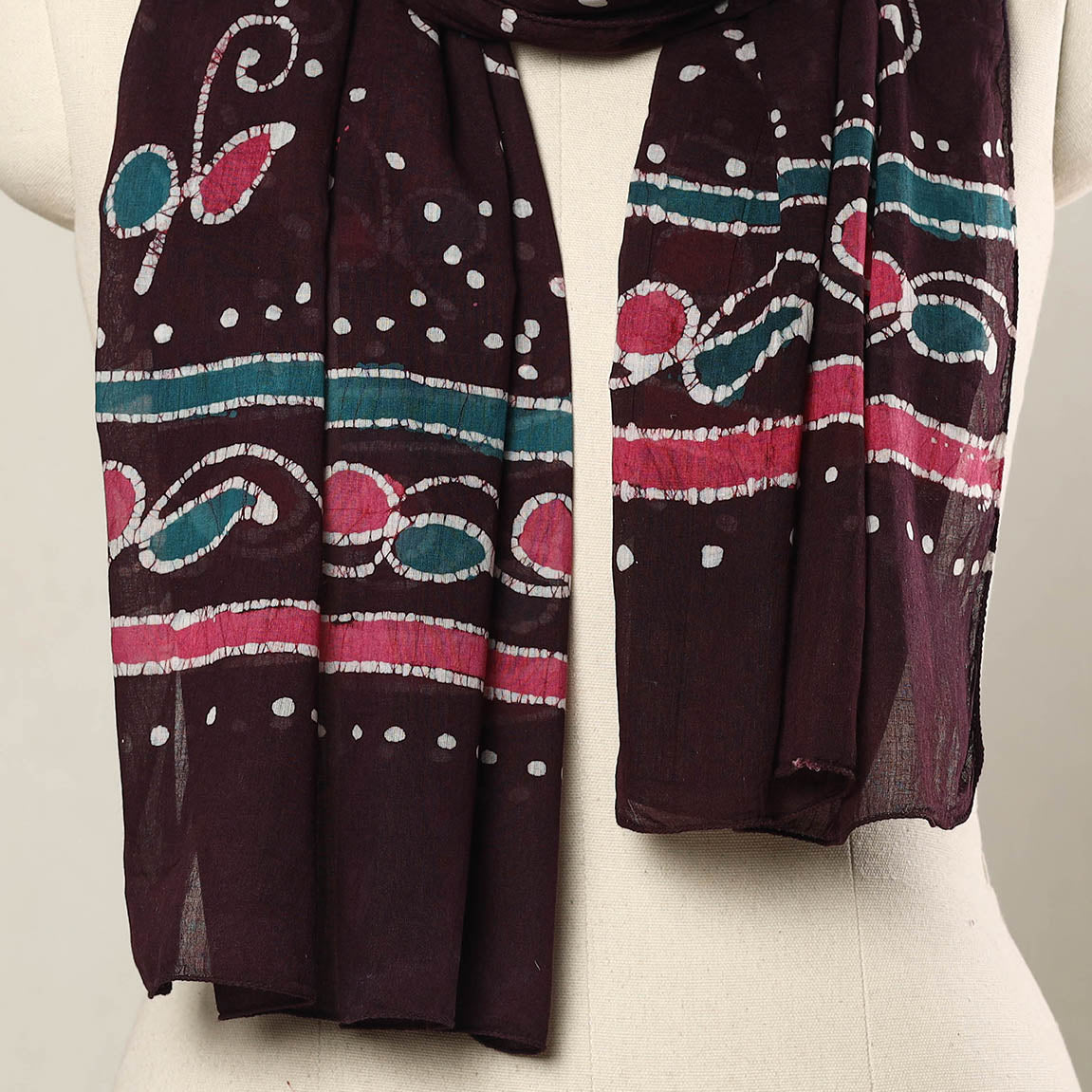 Brown - hand batik printed mul cotton stole 01 - handcrafted