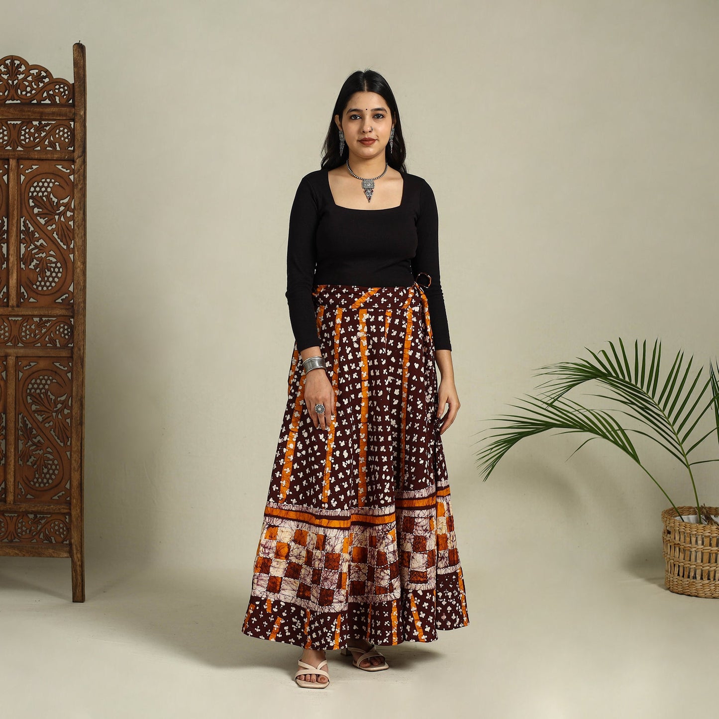 Buy Hand Batik Print Running Stitch Cotton Long Skirt