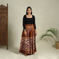 Brown Hand Batik Print Running Stitch Cotton Long Skirt
