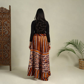 Brown Hand Batik Print Running Stitch Cotton Long Skirt