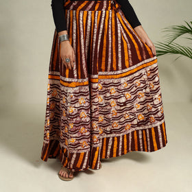 Brown Hand Batik Print Running Stitch Cotton Long Skirt