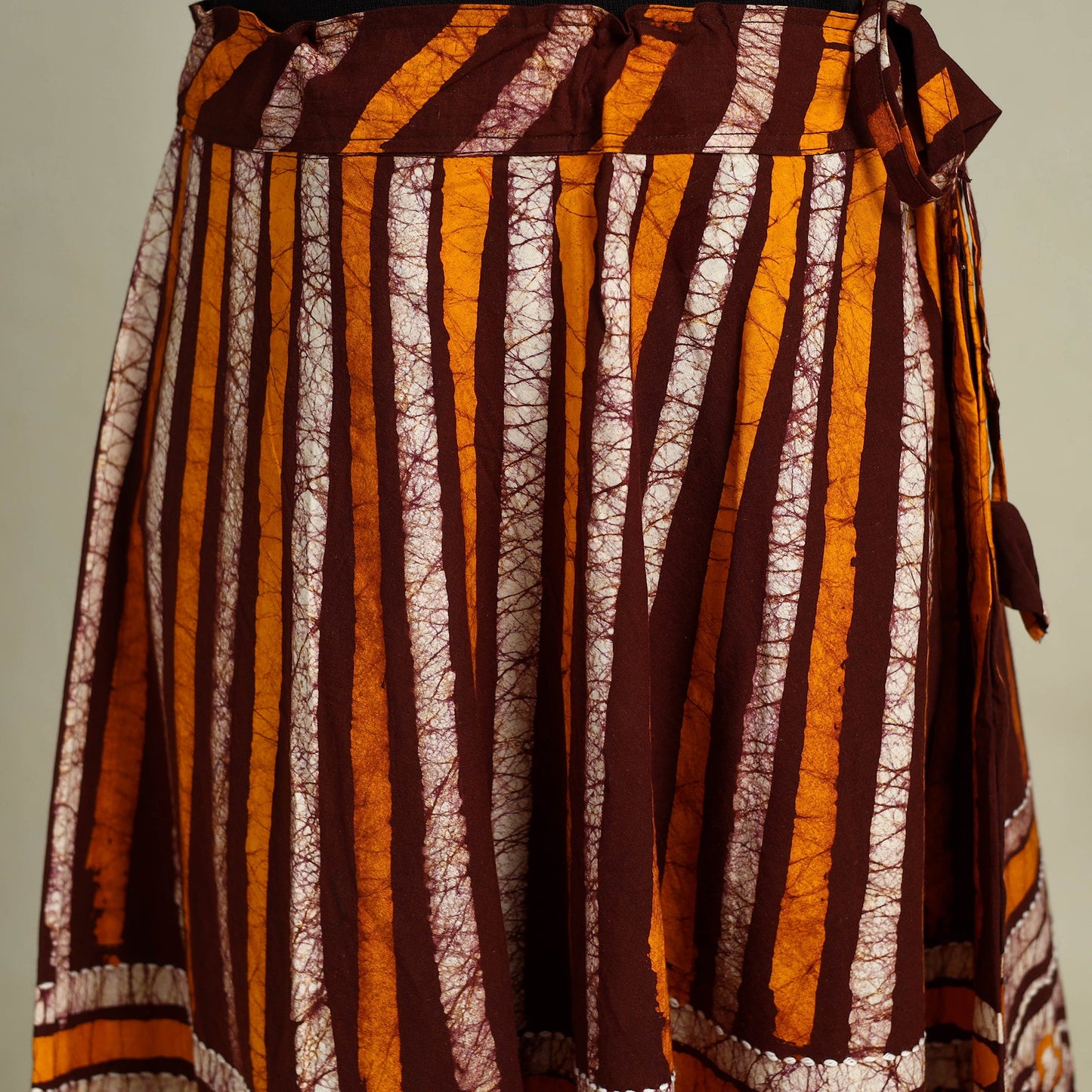 Brown Hand Batik Print Running Stitch Cotton Long Skirt