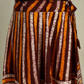 Brown Hand Batik Print Running Stitch Cotton Long Skirt