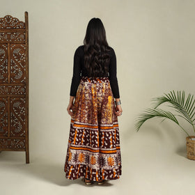 Brown Hand Batik Print Running Stitch Cotton Long Skirt