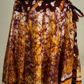 Brown Hand Batik Print Running Stitch Cotton Long Skirt