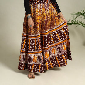 Brown Hand Batik Print Running Stitch Cotton Long Skirt