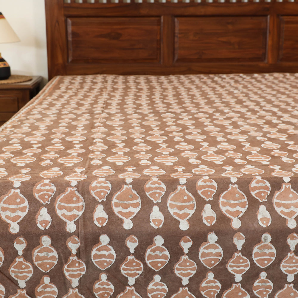 Brown - Block Art Print Cotton Double Bindaas Bed Sheet (110 x 93 in)