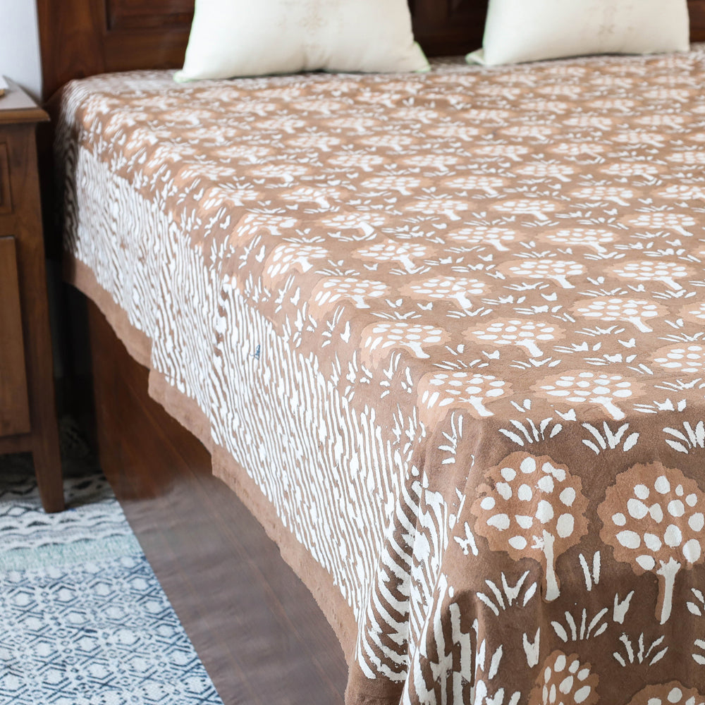 Brown - Block Art Print Cotton Single Bindaas Bed Sheet (93 x 60 in)